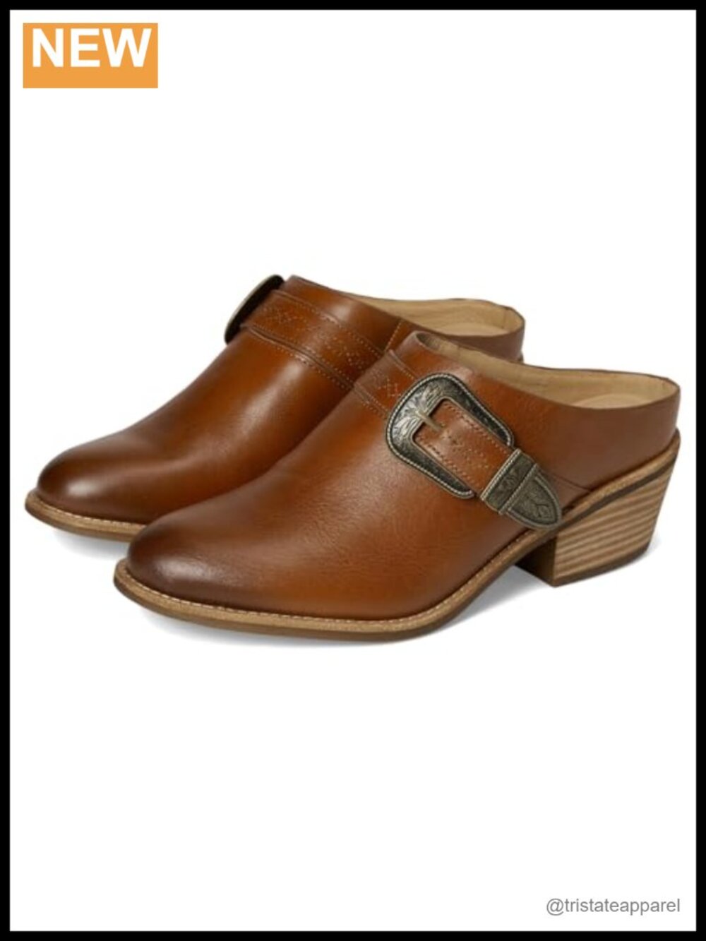 Sofft Adara Leather Mule with Buckle Accent and Stacked Heel